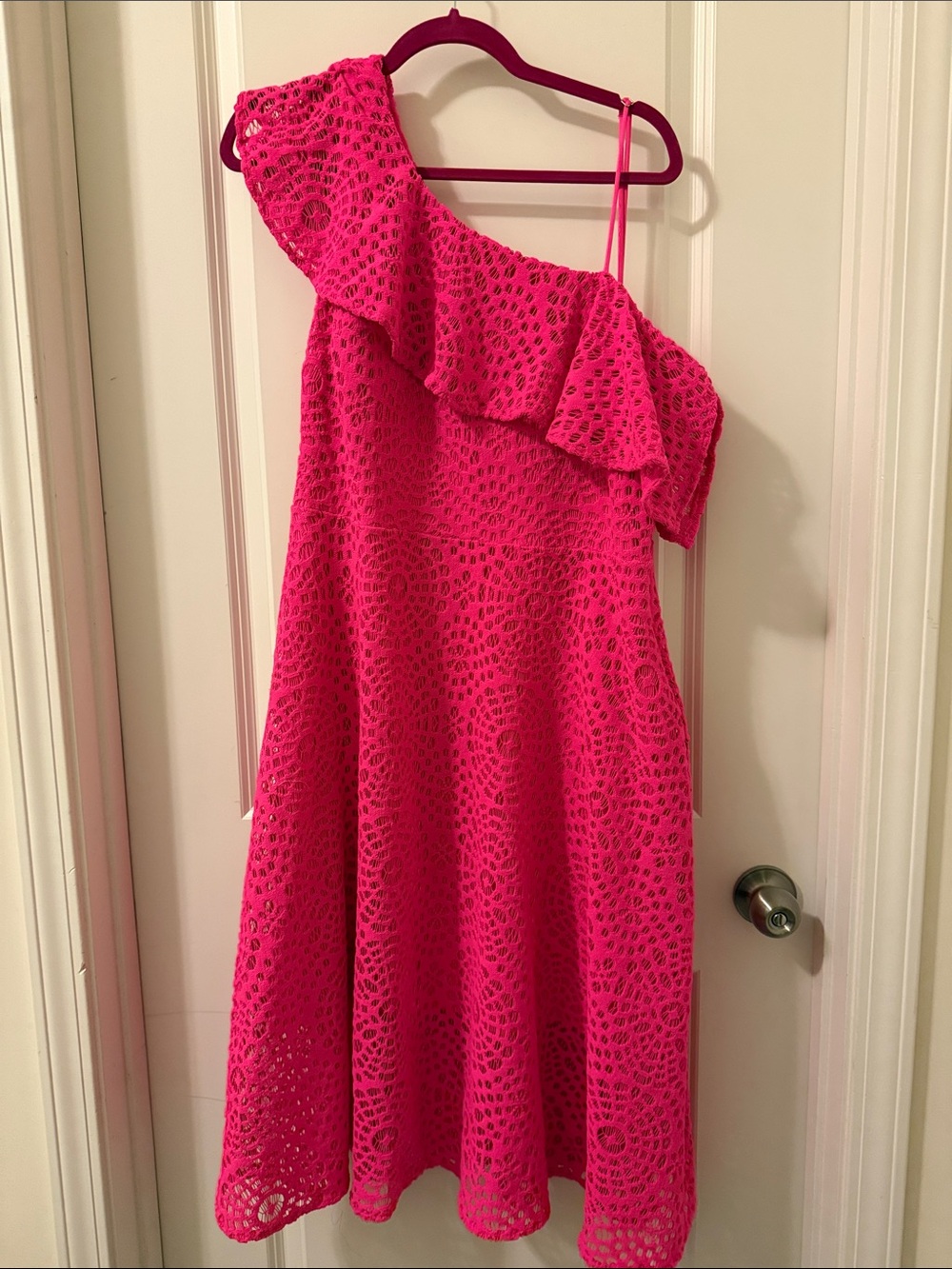 Lilly Pulitzer One-Shoulder Crochet Dress in Hot Pink